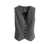 Dvbfufv Gilet de costume pour femme en tweed avec col en V et boutons - Style vintage - Coupe ajustée - Sans manches, Gris foncé 9., L