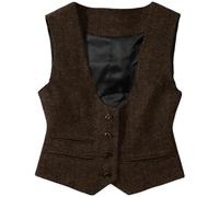 Dvbfufv Gilet de costume vintage à chevrons pour femme - Coupe ajustée - Sans manches - En laine mélangée, marron, M