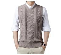 Dvbfufv Gilet d'hiver texturé en tricot épais et chaud pour homme, beige, S