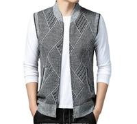 Dvbfufv Gilet en tricot épais sans manches pour homme Printemps Hiver Mode Tendance Col montant Cardigan, Gris clair 9, XL