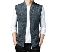 Dvbfufv Gilet en tricot épais sans manches pour homme Printemps Hiver Mode Tendance Col montant Cardigan, Bleu gris 9, XL
