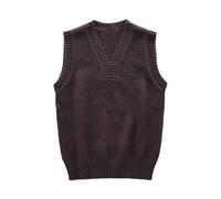 Dvbfufv Gilet en tricot pour homme - Couleur unie - Col en V - Style vintage et élégant - Sans manches - Pour homme, marron foncé, XS