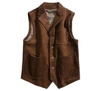 Dvbfufv Gilet Homme en Velours Côtelé Tweed Gilet Simple Boutonnage 3 Poches Gilet De Mariage Vintage Coffee S