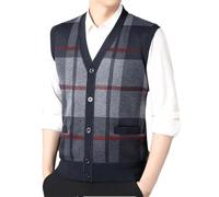 Dvbfufv Gilet sans manches à col en V et boutons pour homme en tricot doux et décontracté, Rouge, XL