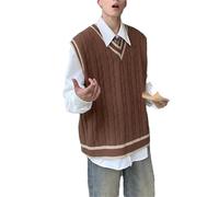Dvbfufv Gilet sans manches à col en V pour homme Printemps Hiver Vintage en tricot coréen, café, S