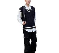 Dvbfufv Gilet sans manches à col en V pour homme Printemps Hiver Vintage en tricot coréen, Noir , XS