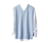 Dvbfufv Gilet sans manches en laine mérinos pour homme - Couleur unie - Cachemire, bleu clair, XL