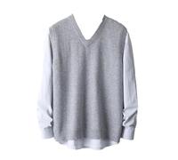 Dvbfufv Gilet sans manches en laine mérinos pour homme - Couleur unie - Cachemire, gris clair, L