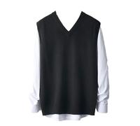 Dvbfufv Gilet sans manches en laine mérinos pour homme - Couleur unie - Cachemire, Noir , XS