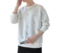 Dvbfufv Hommes Col Rond Manches Longues Casual Sweatshirt Printemps Mode Loose Trendy Bottoming T-Shirt, blanc, M