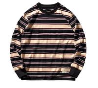 Dvbfufv Hommes Hiver Japonais Coton Manches Longues Rayé T-Shirt Mode Lâche Vintage Casual Bottoming Tops, Abricot noir., S