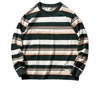 Dvbfufv Hommes Hiver Japonais Coton Manches Longues Rayé T-Shirt Mode Lâche Vintage Casual Bottoming Tops, En8 Blanc, L