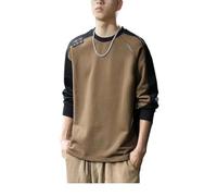 Dvbfufv Hommes Hiver Vintage Col Rond Hoodies Printemps Patchwork Manches Longues Bottoming Shirt, Kakis, M