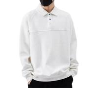 Dvbfufv Hommes Printemps Gaufré Manches Longues Polos Chemises Mode Tendance Revers Bouton Patchwork Loose Respirant Top, blanc, XL