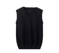 Dvbfufv Hommes Printemps Hiver Col V Sans Manches Tops Moyen Âge Épais Couleur unie Gilet Tricoté, Noir , L