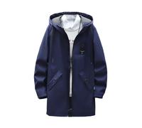 Dvbfufv Manteau à capuche pour homme - Couleur unie - Fermeture éclair - Longueur moyenne - Trench - Vestes décontractées, bleu marine, M