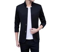 Dvbfufv Manteau coréen polyvalent à col montant boutonné pour homme, tendance, décontracté, slim tops, 2 Noir, XS