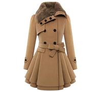 Dvbfufv Manteau d'hiver long en laine mélangée à double boutonnage épais pour femme, kaki, M