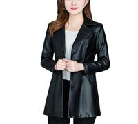 Dvbfufv Manteau formel en cuir pour femme Printemps Automne Manteau pour femme Coréen mi-long Slim en cuir PU Coupe-vent, Noir , L