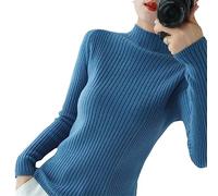 Dvbfufv Pull chaud pour femme, col montant, chemise coréenne coupe ajustée, pull-overs extensibles pour l'automne et l'hiver bleu, taille XL