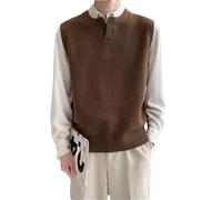 Dvbfufv Pull chaud pour homme - Coupe ajustée - Style coréen - Décontracté - Col en V - Sans manches, marron, L