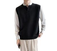 Dvbfufv Pull chaud pour homme - Coupe ajustée - Style coréen - Décontracté - Col en V - Sans manches, Noir , M