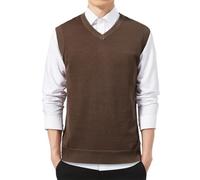 Dvbfufv Pull décontracté pour homme - Col en V - Sans manches - Pour le printemps, café, L