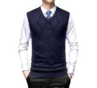 Dvbfufv Pull décontracté sans manches en laine tricotée pour homme, bleu marine, L