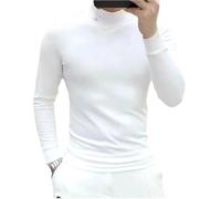 Dvbfufv Pull d'hiver en polaire à manches longues pour homme - Col roulé épais et chaud, blanc, XS
