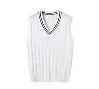 Dvbfufv Pull d'hiver sans manches à col en V pour homme, blanc, XS