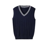 Dvbfufv Pull d'hiver sans manches à col en V pour homme, bleu marine, S