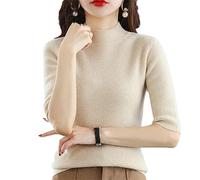 Pull en Cachemire À Col Roulé Pull Femme D'été Pull À Manches Courtes Beige S