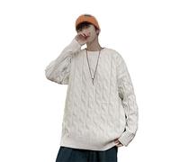 Dvbfufv Pull en Laine À Col Rond pour Hommes Pull en Maille Lâche Manteaux Décontractés M18-White 4XL