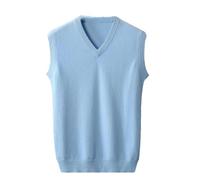 Dvbfufv Pull en laine chaude pour homme - Printemps et hiver - Col en V - Sans manches - Pull en cachemire tricoté, bleu ciel, M