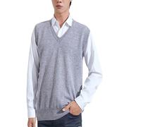 Dvbfufv Pull en laine chaude pour homme - Printemps et hiver - Col en V - Sans manches - Pull en cachemire tricoté, Gris clair 9, M