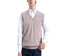 Dvbfufv Pull en laine chaude pour homme - Printemps et hiver - Col en V - Sans manches - Pull en cachemire tricoté, kaki, M