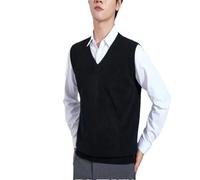 Dvbfufv Pull en laine chaude pour homme - Printemps et hiver - Col en V - Sans manches - Pull en cachemire tricoté, Noir , L