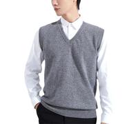 Dvbfufv Pull en laine chaude pour homme - Printemps et hiver - Col en V - Sans manches - Pull en cachemire tricoté, Gris foncé 9., XL