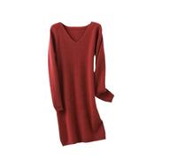Dvbfufv Robe pull tricotée en laine mérinos pour femme, hiver, automne, col en V, robe pull épaisse longueur genou, 4, L