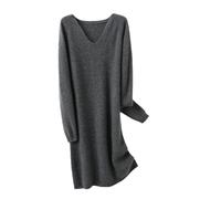 Dvbfufv Robe pull tricotée en laine mérinos pour femme, hiver, automne, col en V, robe pull épaisse longueur genou, gris foncé, S