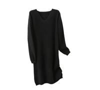 Dvbfufv Robe pull tricotée en laine mérinos pour femme, hiver, automne, col en V, robe pull épaisse longueur genou, Noir , XL