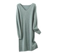 Dvbfufv Robe pull tricotée en laine mérinos pour femme, hiver, automne, col en V, robe pull épaisse longueur genou, 1, M