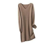 Dvbfufv Robe pull tricotée en laine mérinos pour femme, hiver, automne, col en V, robe pull épaisse longueur genou, 3, L