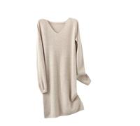 Dvbfufv Robe pull tricotée en laine mérinos pour femme, hiver, automne, col en V, robe pull épaisse longueur genou, 2, S