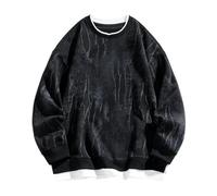 Dvbfufv Sweats à col rond pour homme Printemps Hiver Imprimé Irrégulier Faux Deux Pièces Sweatshirts à manches longues Hauts Mode, Noir , S