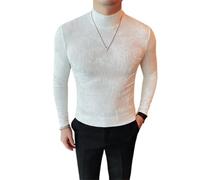 Dvbfufv T-shirt à manches longues et col montant pour homme - Slim imprimé, blanc, XS