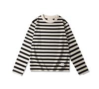 Dvbfufv T-shirt rayé à manches longues en coton délavé pour homme, Noir , S
