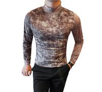 Dvbfufv T-shirts coréens à col roulé en polaire pour homme Printemps Hiver Coupe ajustée, café, XL