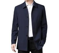 Dvbfufv Trench-coat mi-long printemps de couleur unie pour homme, veste coupe-vent décontractée d'affaires, bleu marine, M