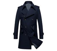 Dvbfufv Trench long à double boutonnage pour homme Printemps Mode Mode Britannique Manteaux, bleu marine, XS